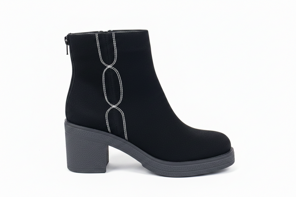 Botín nubuck negro costura blanca - réplica exacta fondo blanco