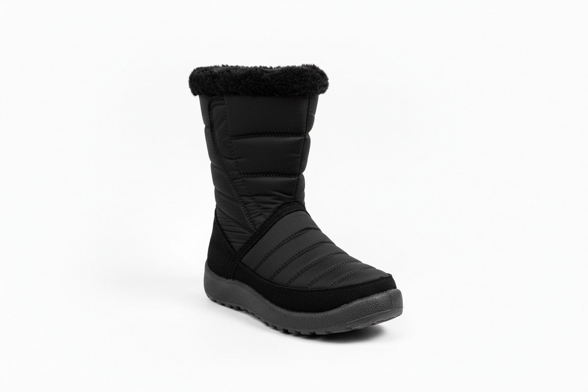Bota de Nieve Acolchada Negra con Pelaje Interior - 35