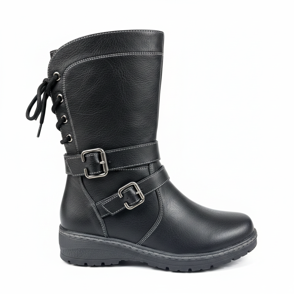 Bota Biker Negra con Cordones Corsé y Doble Hebilla - Negro / 35