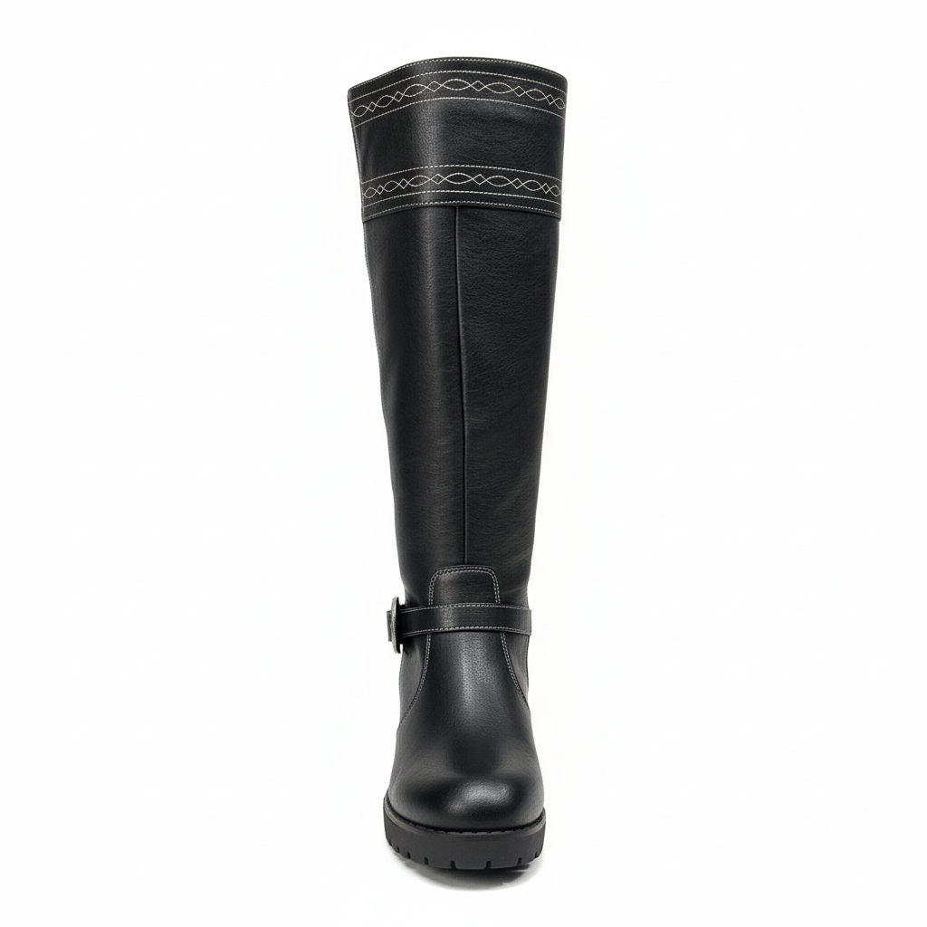 Bota Caña Alta Negra con Costuras Decorativas