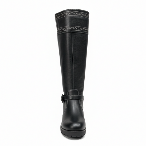 Bota Caña Alta Negra con Costuras Decorativas