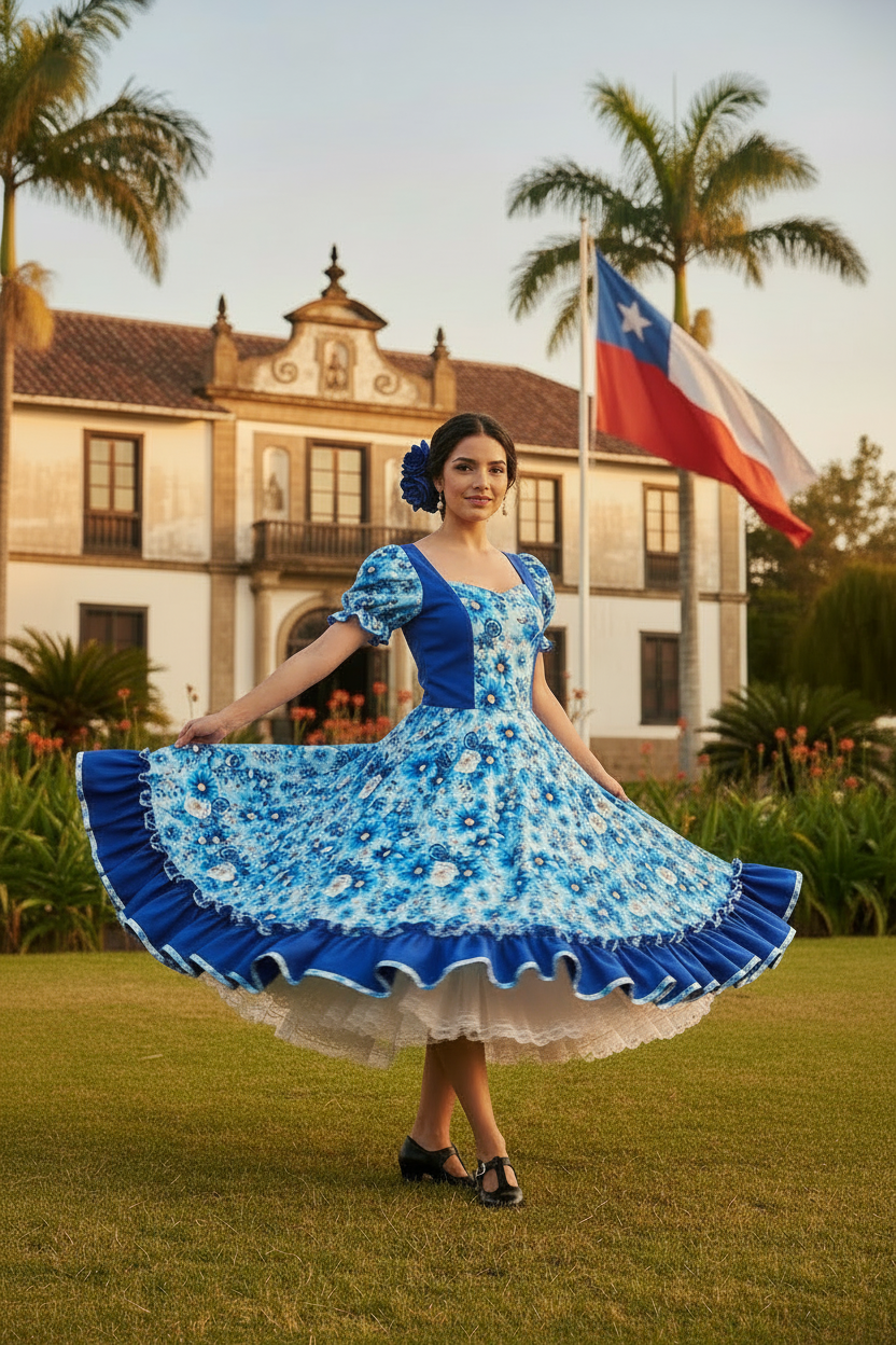 Huasa vestido azul - rosa azul