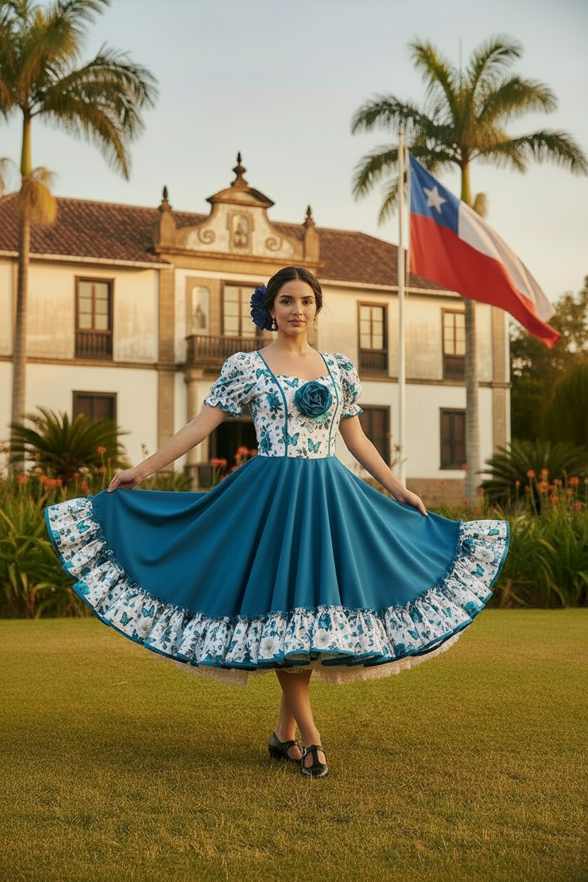 Huasa vestido mariposas turquesa