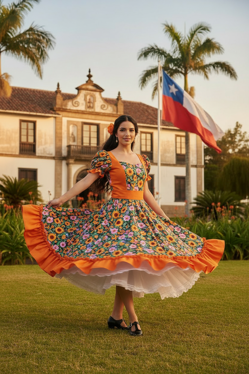 Huasa vestido naranjo floral