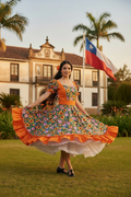 Huasa vestido naranjo floral