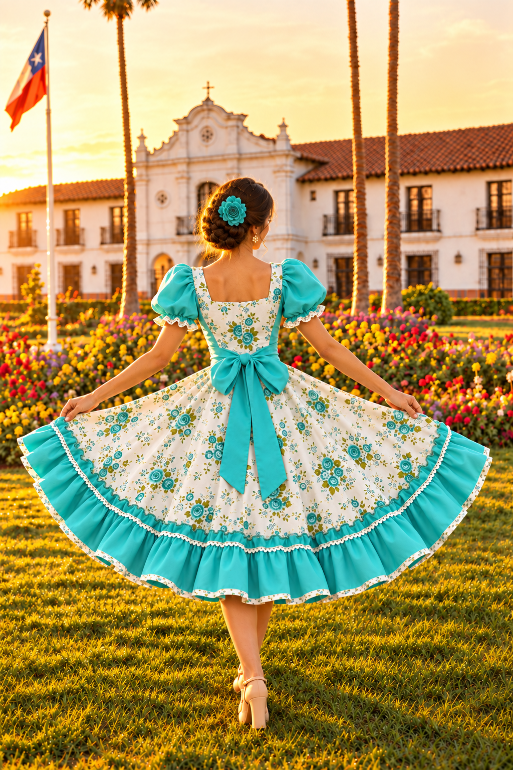 Huasa vestido turquesa vista trasera corregida