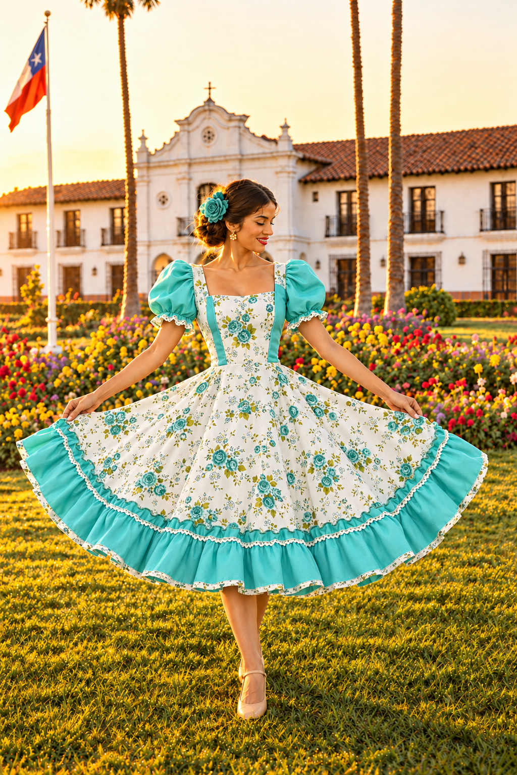 Huasa vestido turquesa