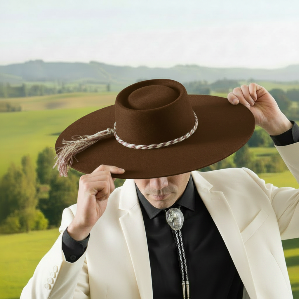 Huaso sombrero café chaqueta marfil