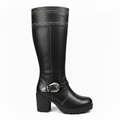 Bota Caña Alta Negra con Costuras Decorativas