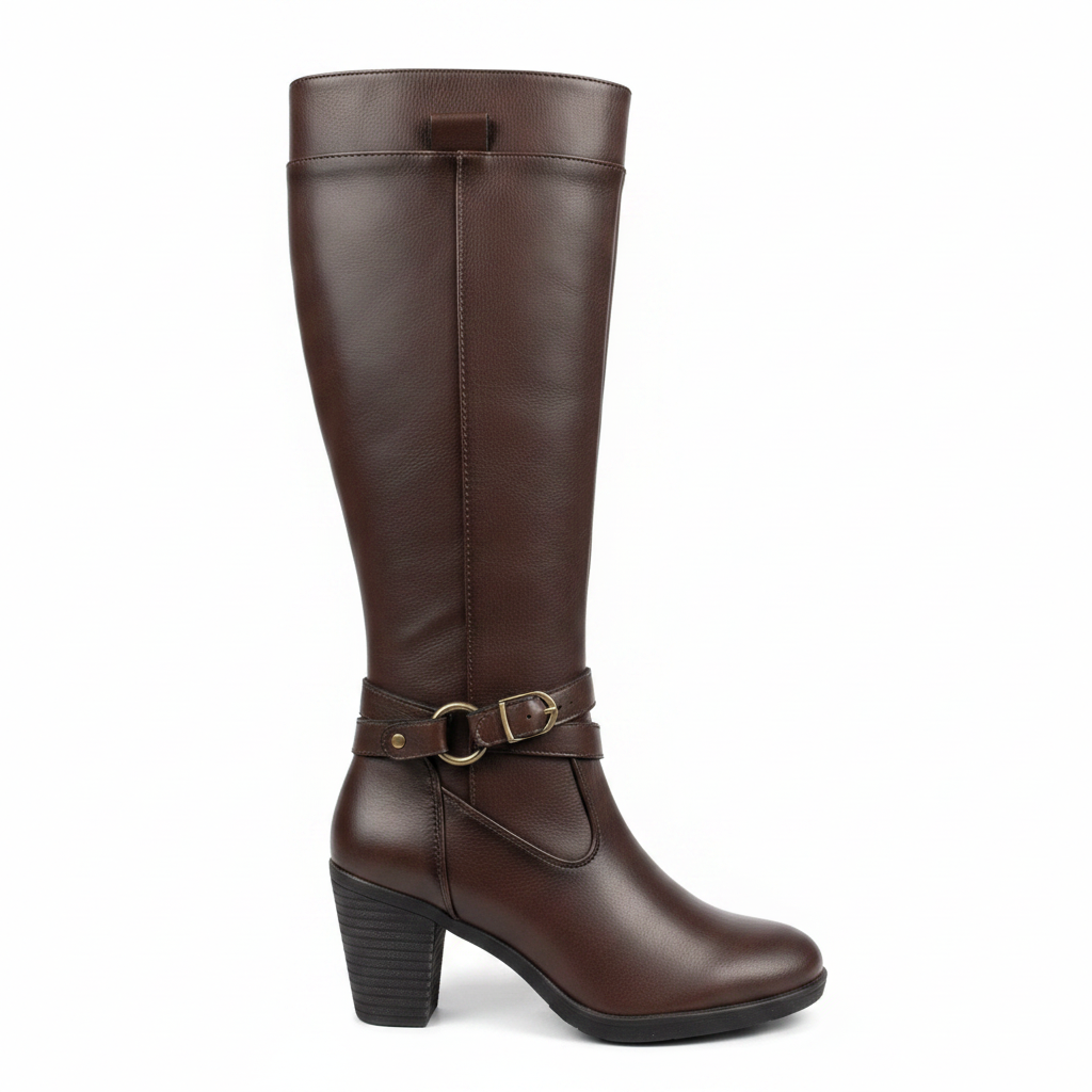 Bota Ecuestre Café con Correas y Tacón - Marrón / 35