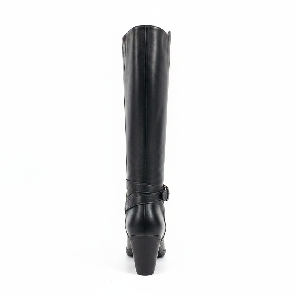 Bota Caña Alta Negra con Hebilla y Correa