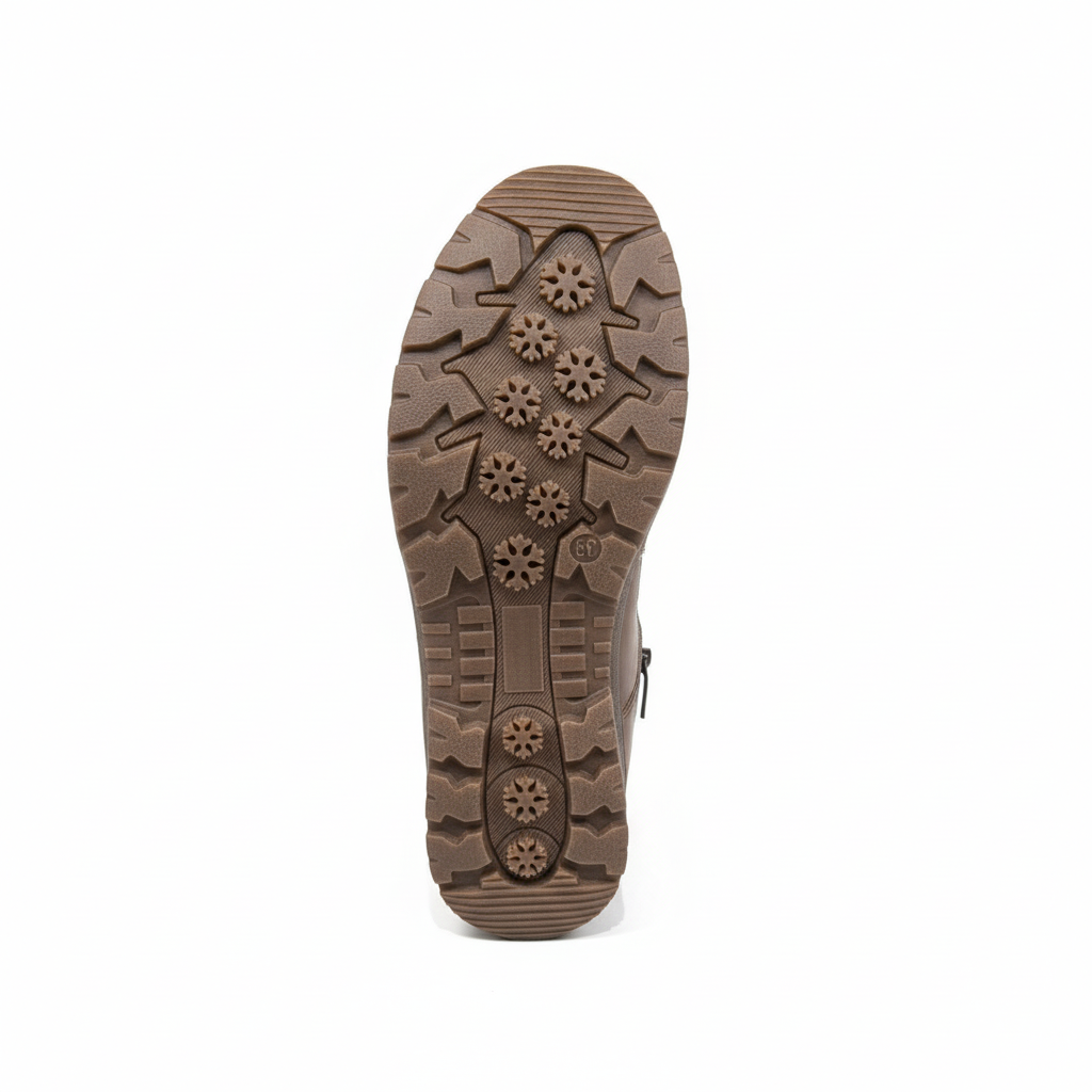 Suela copo de nieve bota biker café fondo blanco