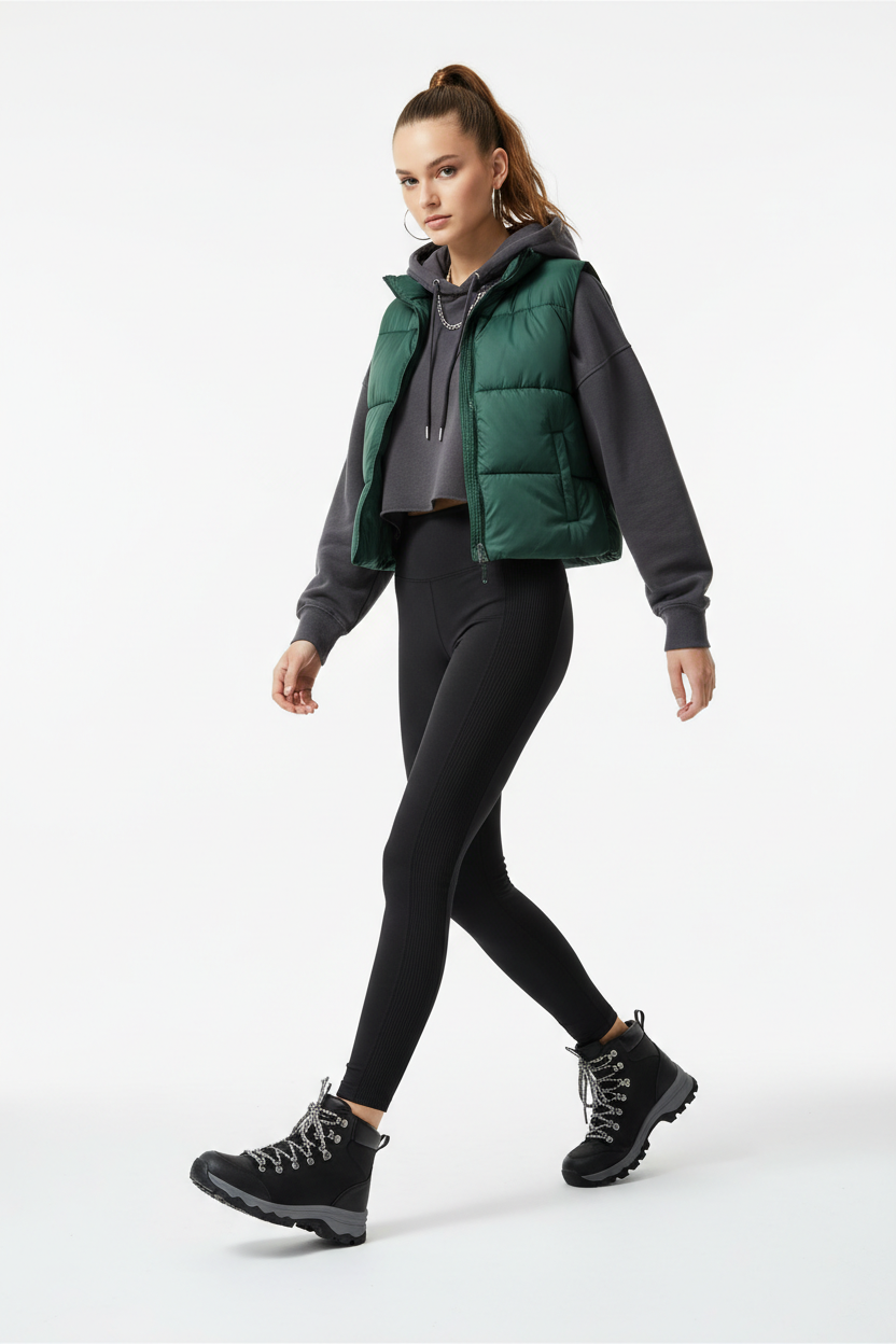 Mujer usando zapatilla outdoor negra Valopcet