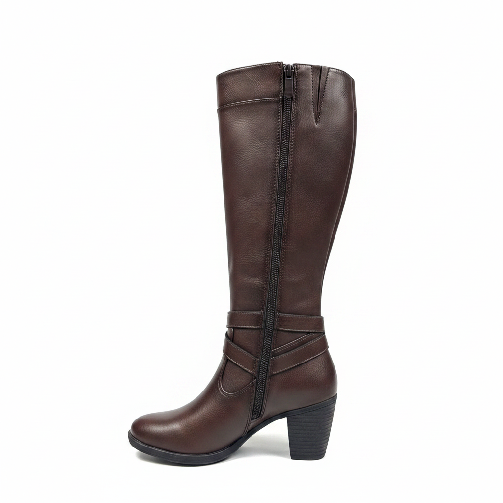 Bota Ecuestre Café con Correas y Tacón