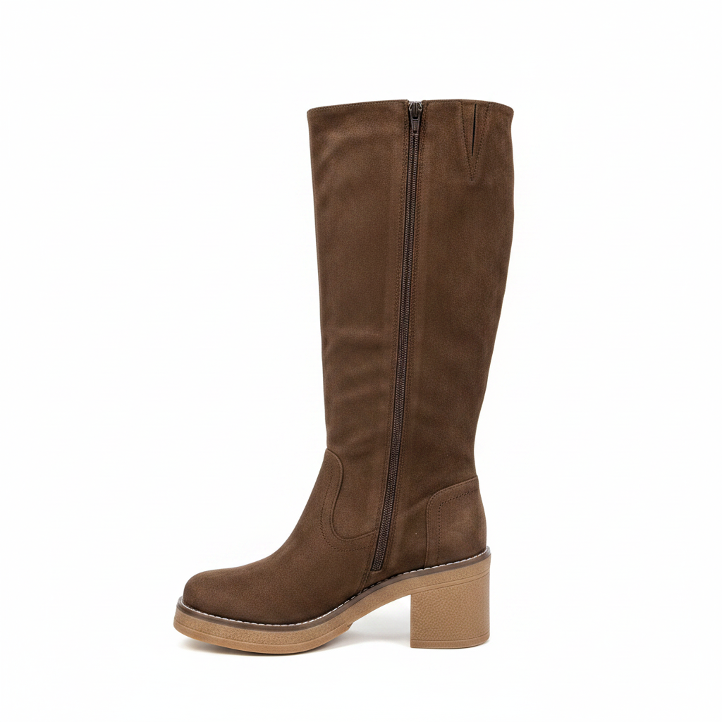 Bota Caña Alta Gamuza Marrón con Hebilla