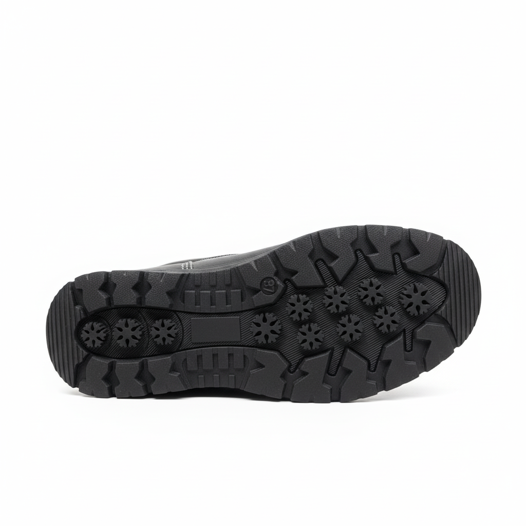 Suela copo de nieve bota biker negra fondo blanco