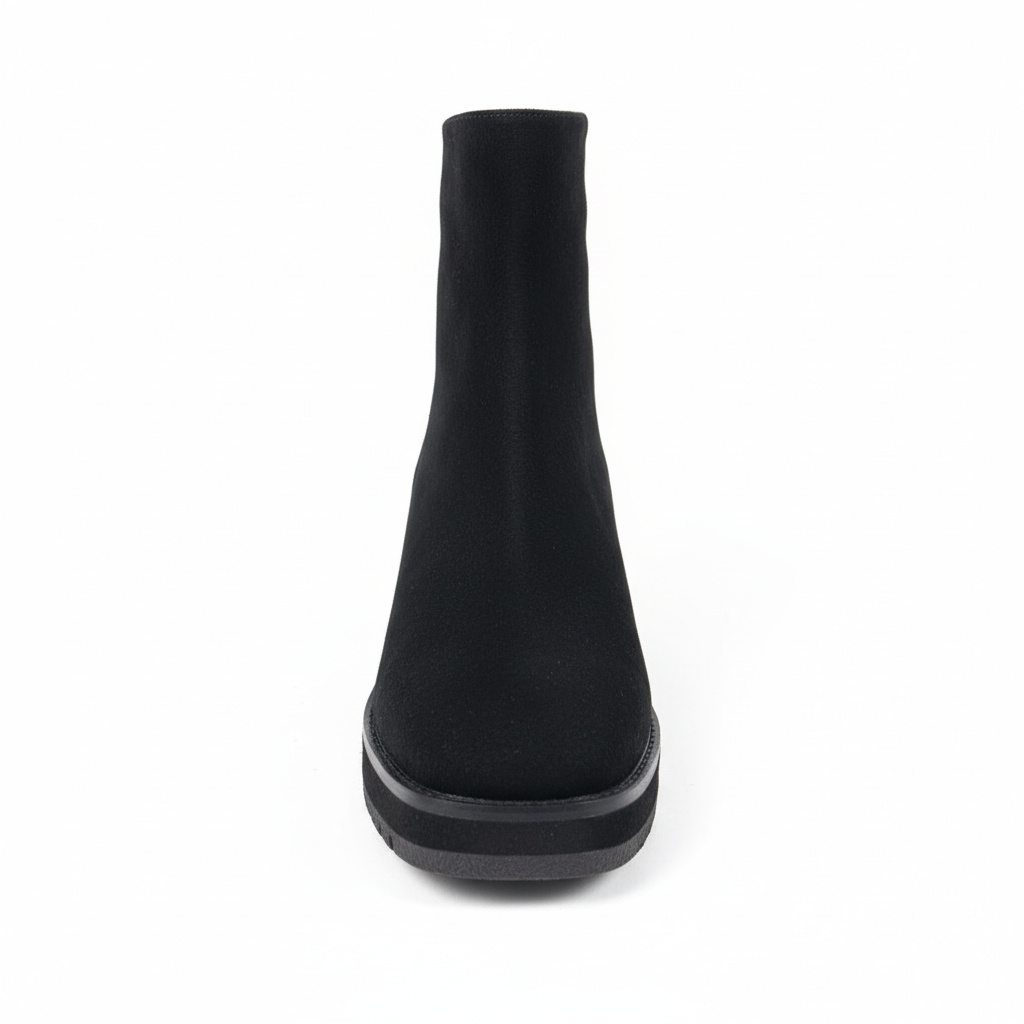 Botín nubuck negro tacón bloque - vista frontal