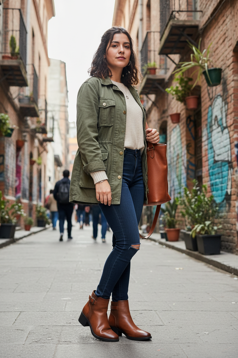 Mujer chilena con botín café