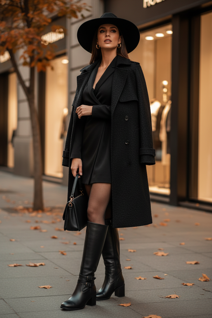 Mujer con vestido corto y botas negras