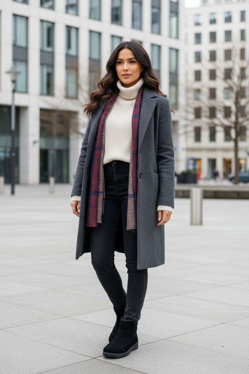 Mujer latina con botín negro acolchado