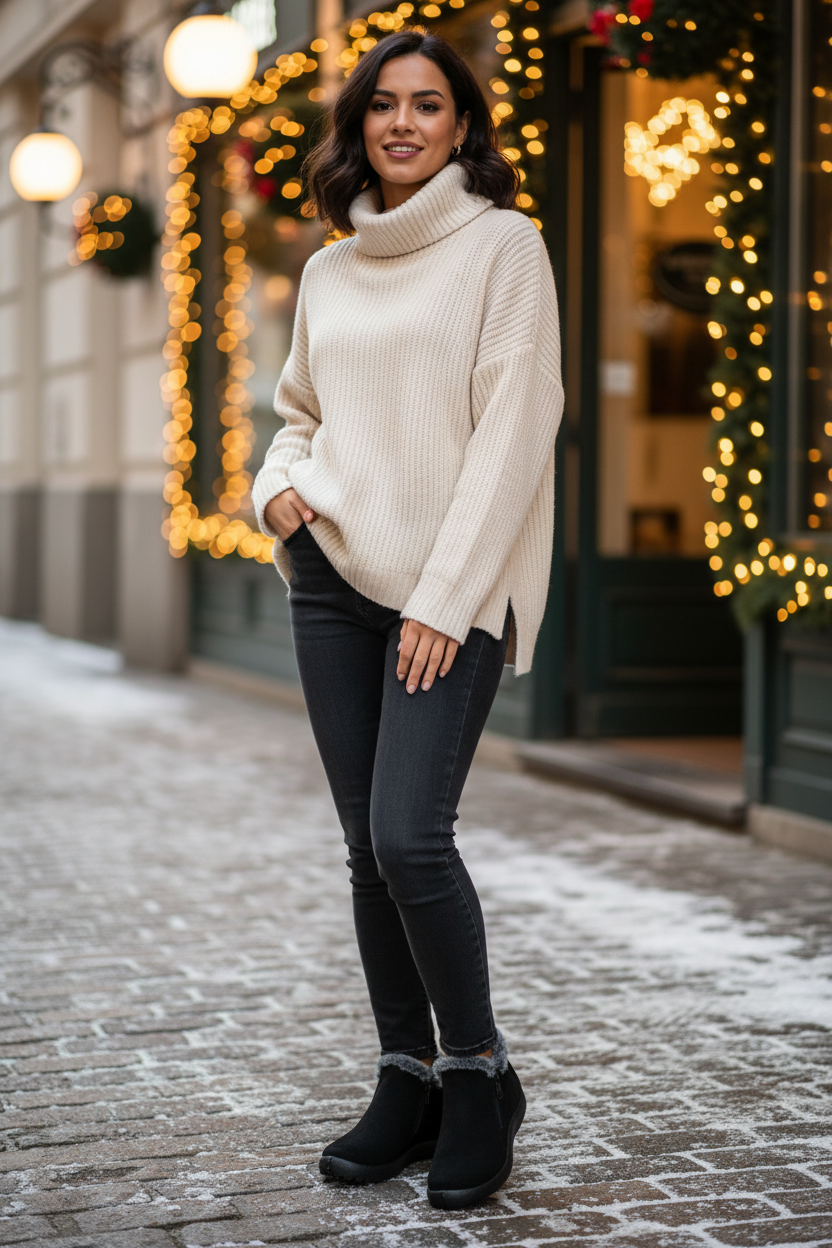 Mujer latina con botín negro pelito