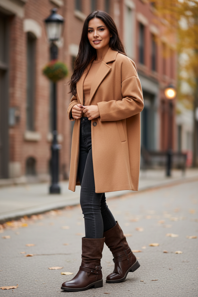 Mujer latina con bota café caña media