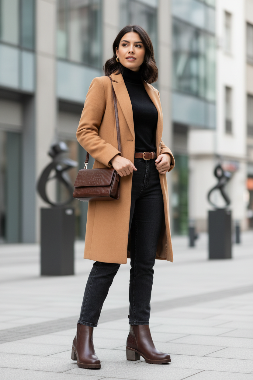 Mujer latina con botines café