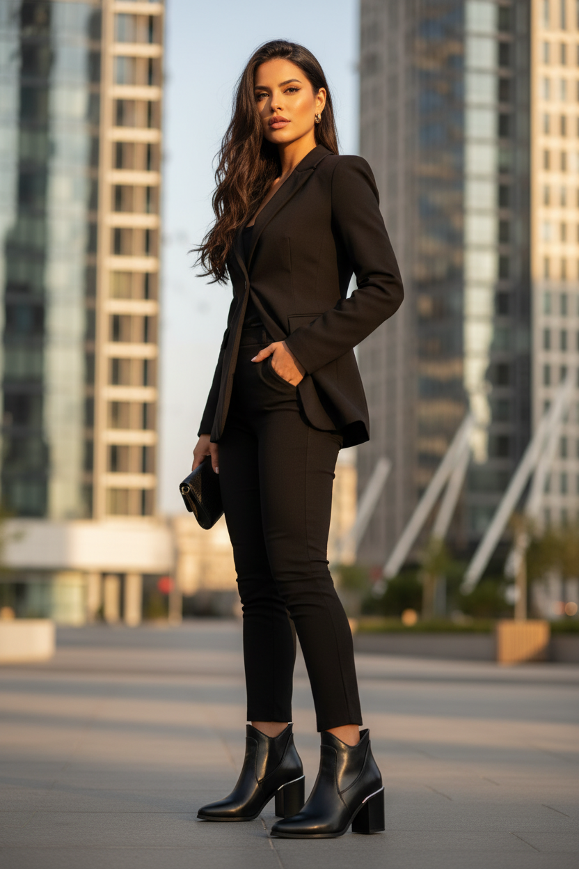 Mujer latina usando botín negro