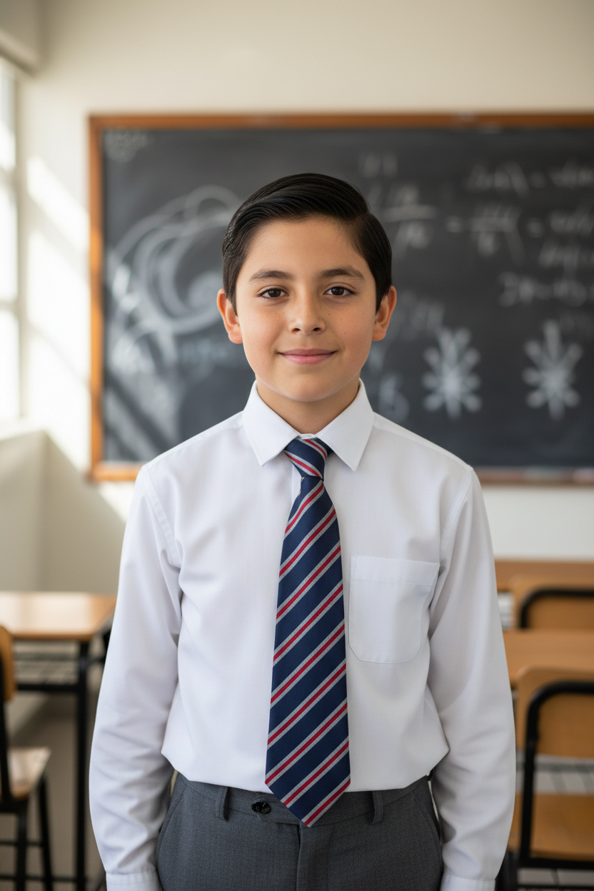 Niño chileno con uniforme sin chaqueta