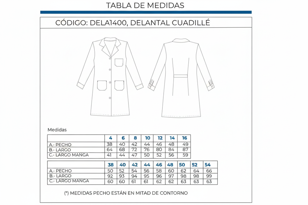 Tabla de medidas Delantal Cuadrillé