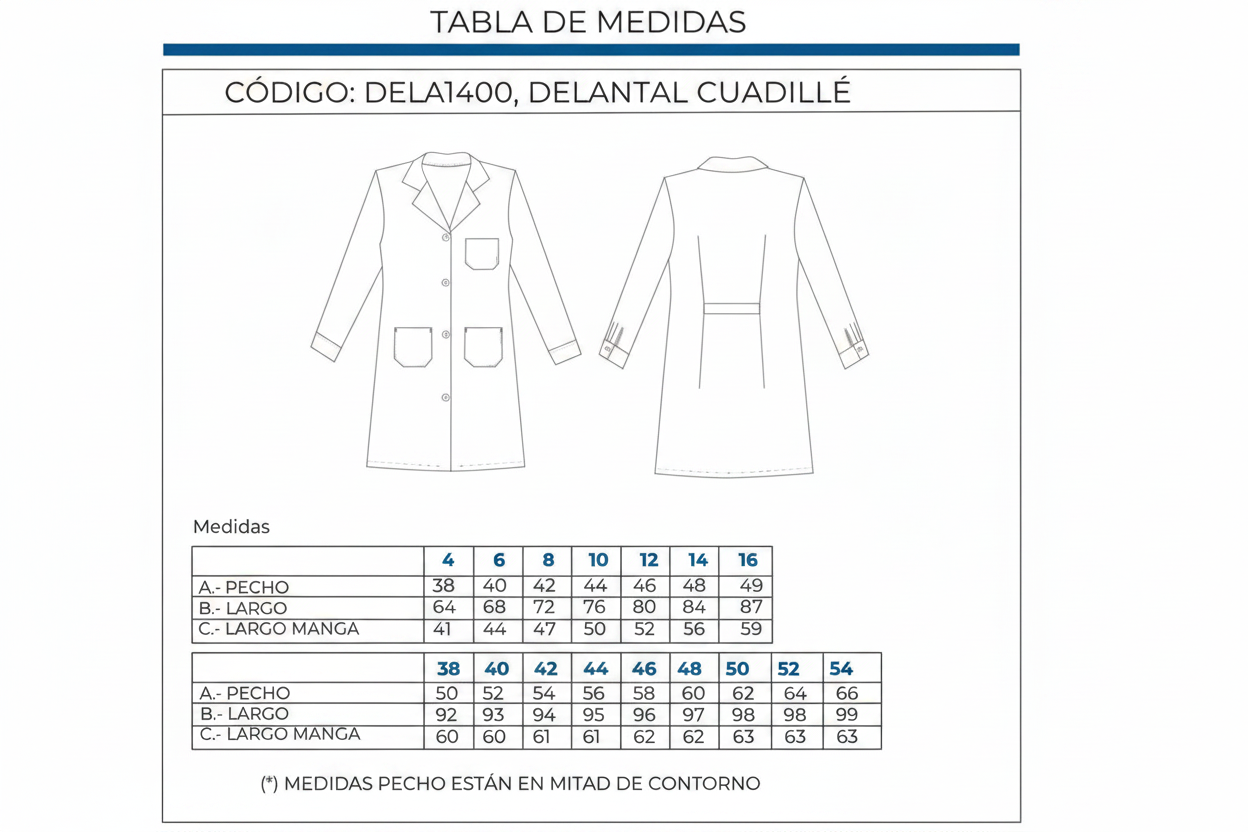 Tabla de medidas Delantal Cuadrillé