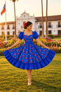 Vestido Azul Copihue con Hojas Amarillas