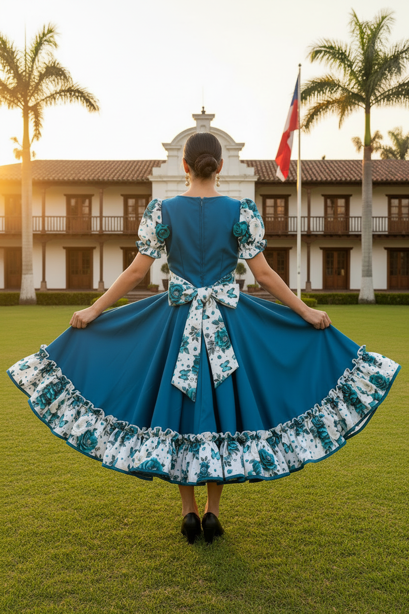 Vestido Huasa Mariposas Turquesa - Espalda Más Corto