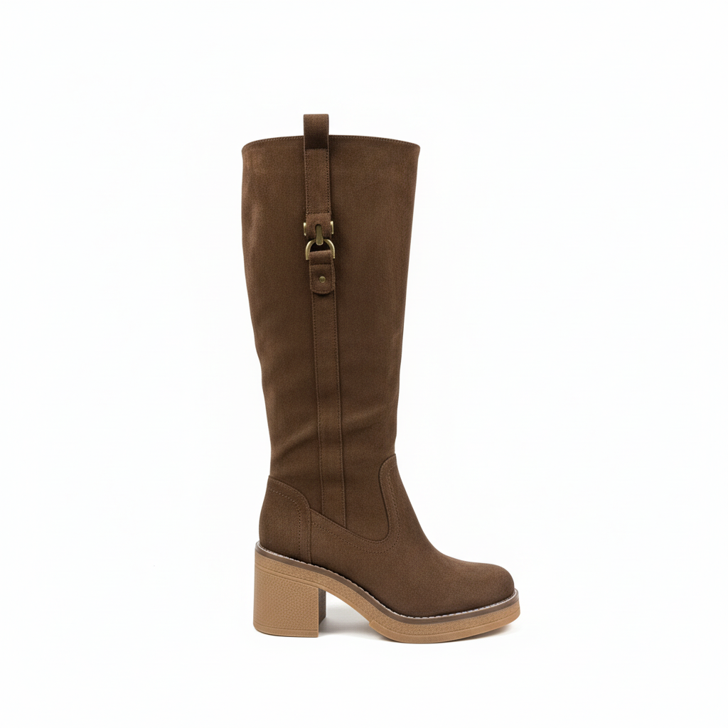 Bota Caña Alta Gamuza Marrón con Hebilla - Marrón / 35