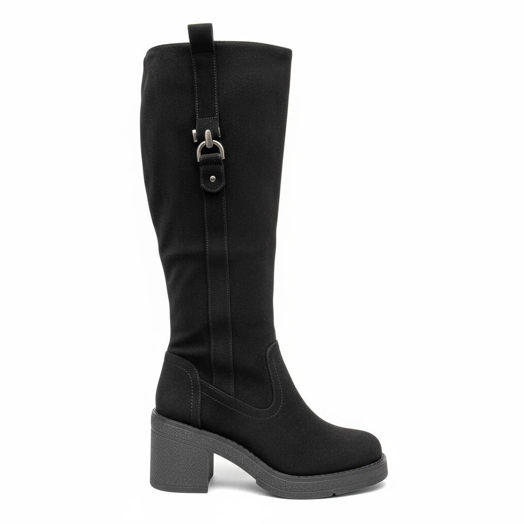 Bota Caña Alta Gamuza Negra - Negro / 35
