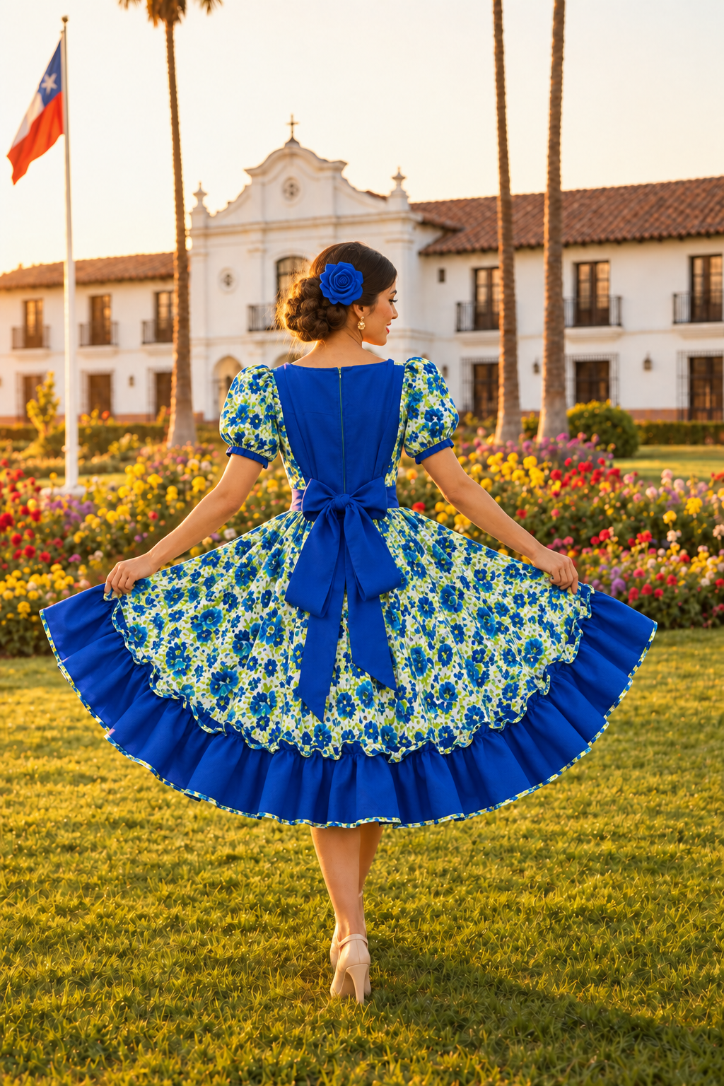 Vista trasera del vestido azul