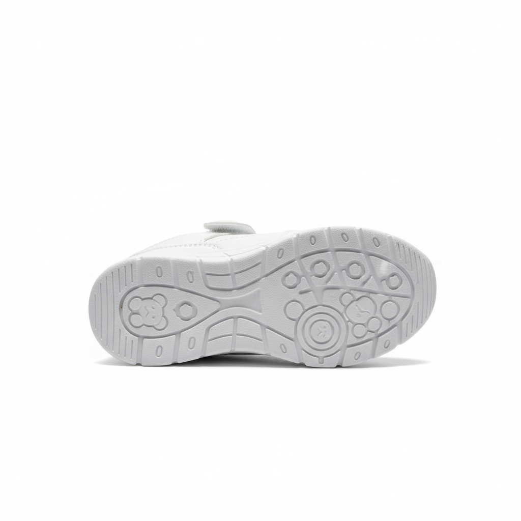 Zapatilla blanca con osito vista suela