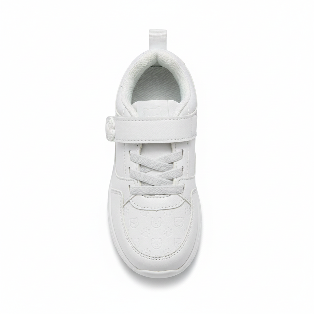Zapatilla blanca con osito vista superior