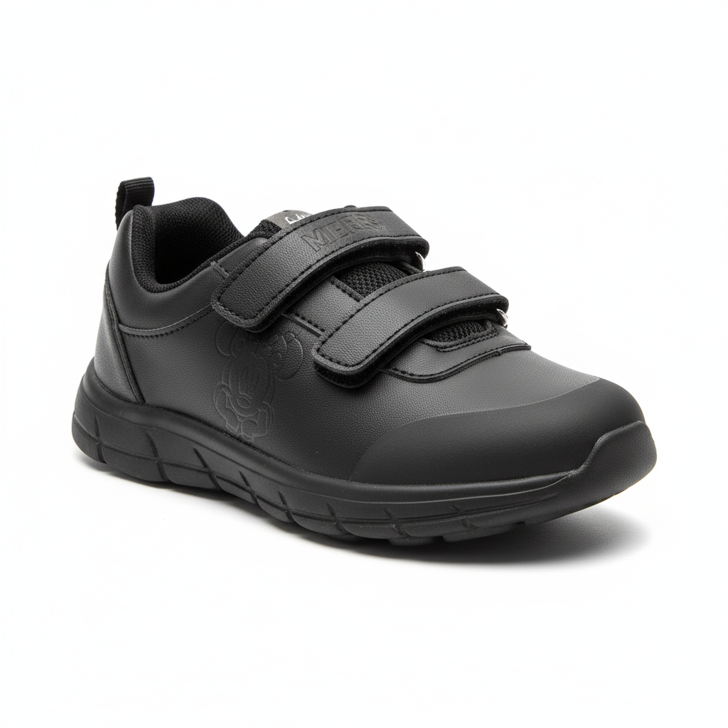 Zapatilla negra doble velcro vista frontal