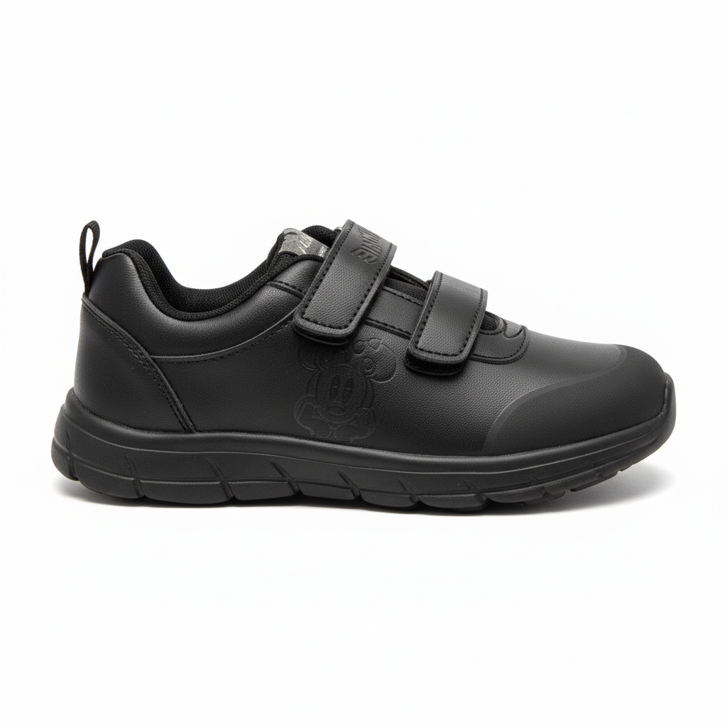 Zapatilla negra doble velcro vista lateral