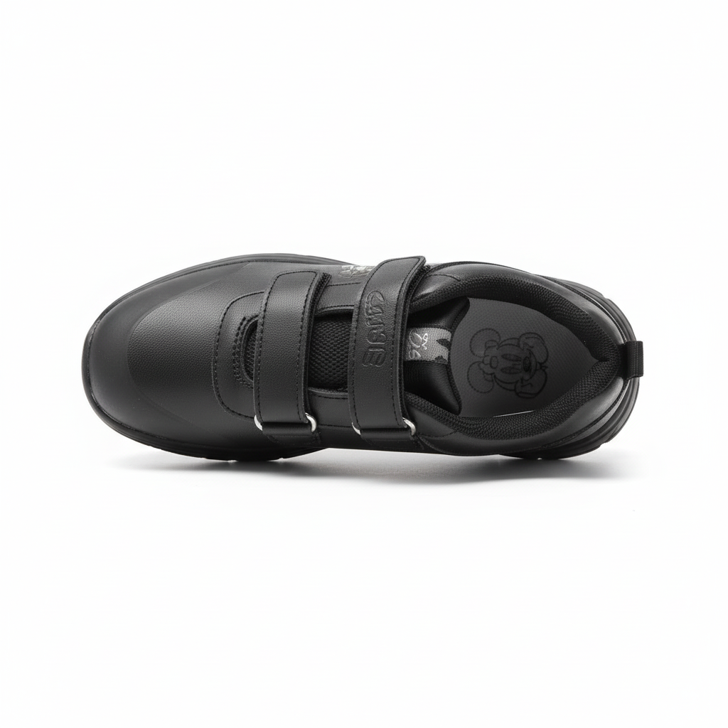 Zapatilla negra doble velcro vista superior
