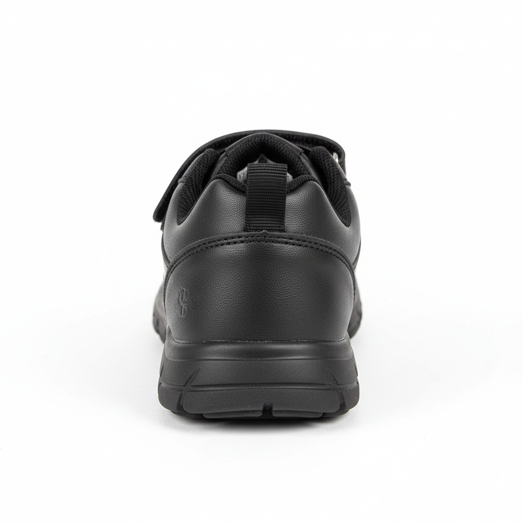 Zapatilla negra doble velcro vista trasera