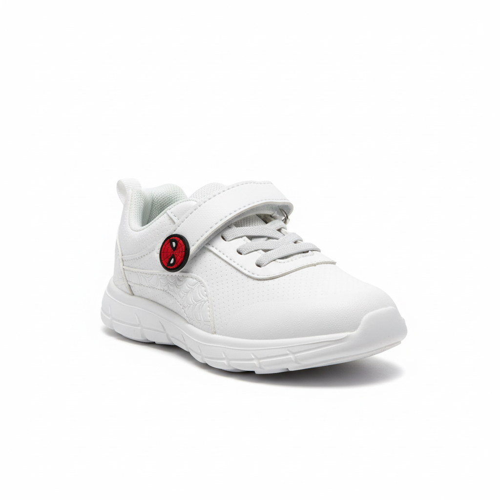 Zapatilla Spider-Man blanca con relieve vista lateral