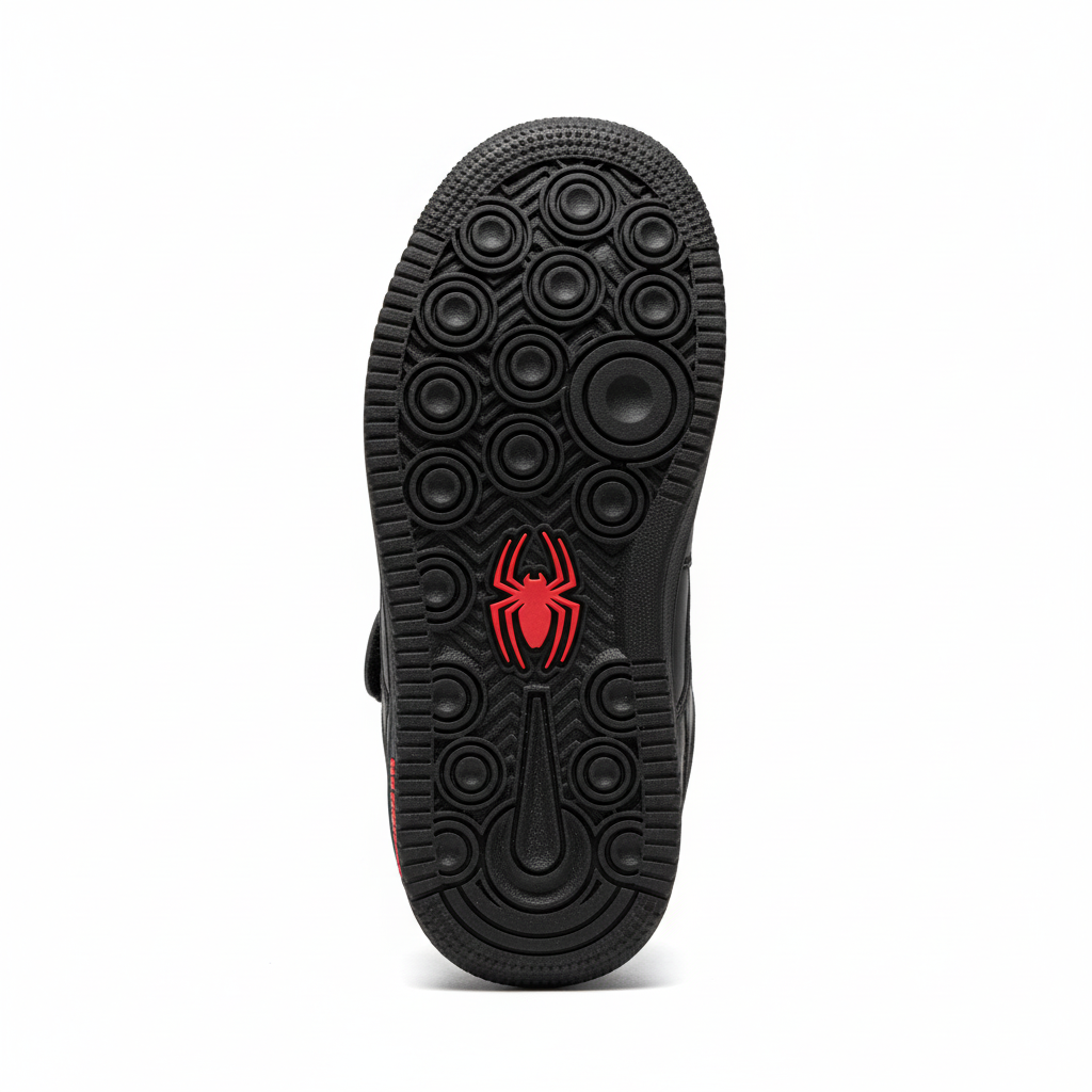 Zapatilla Spider-Man negra vista suela