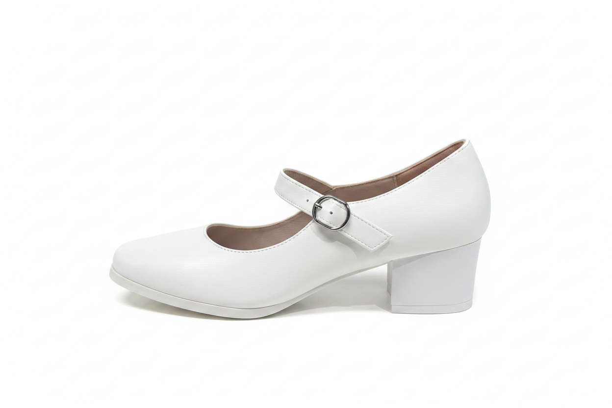 Zapato blanco fondo blanco vista lateral