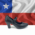Zapato negro Mary Jane con bandera chilena de fondo