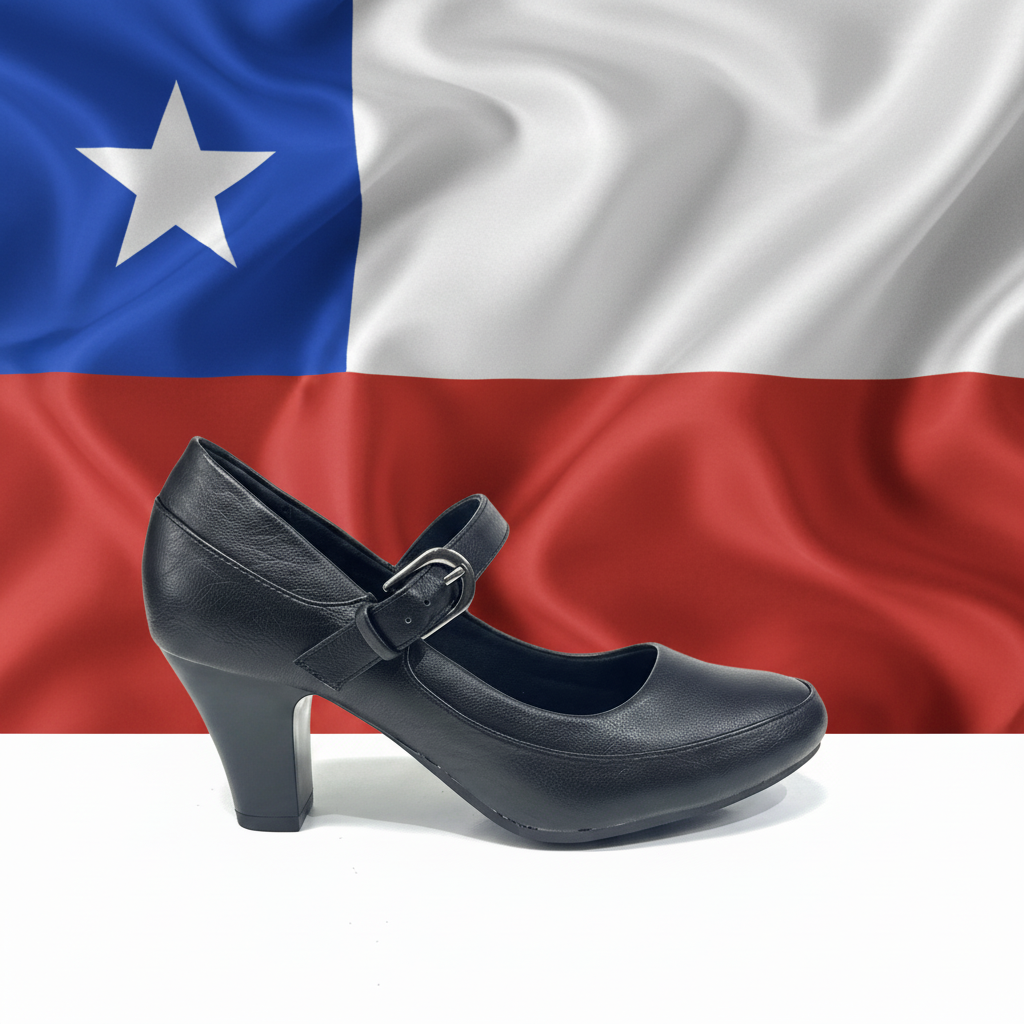 Zapato negro Mary Jane con bandera chilena de fondo