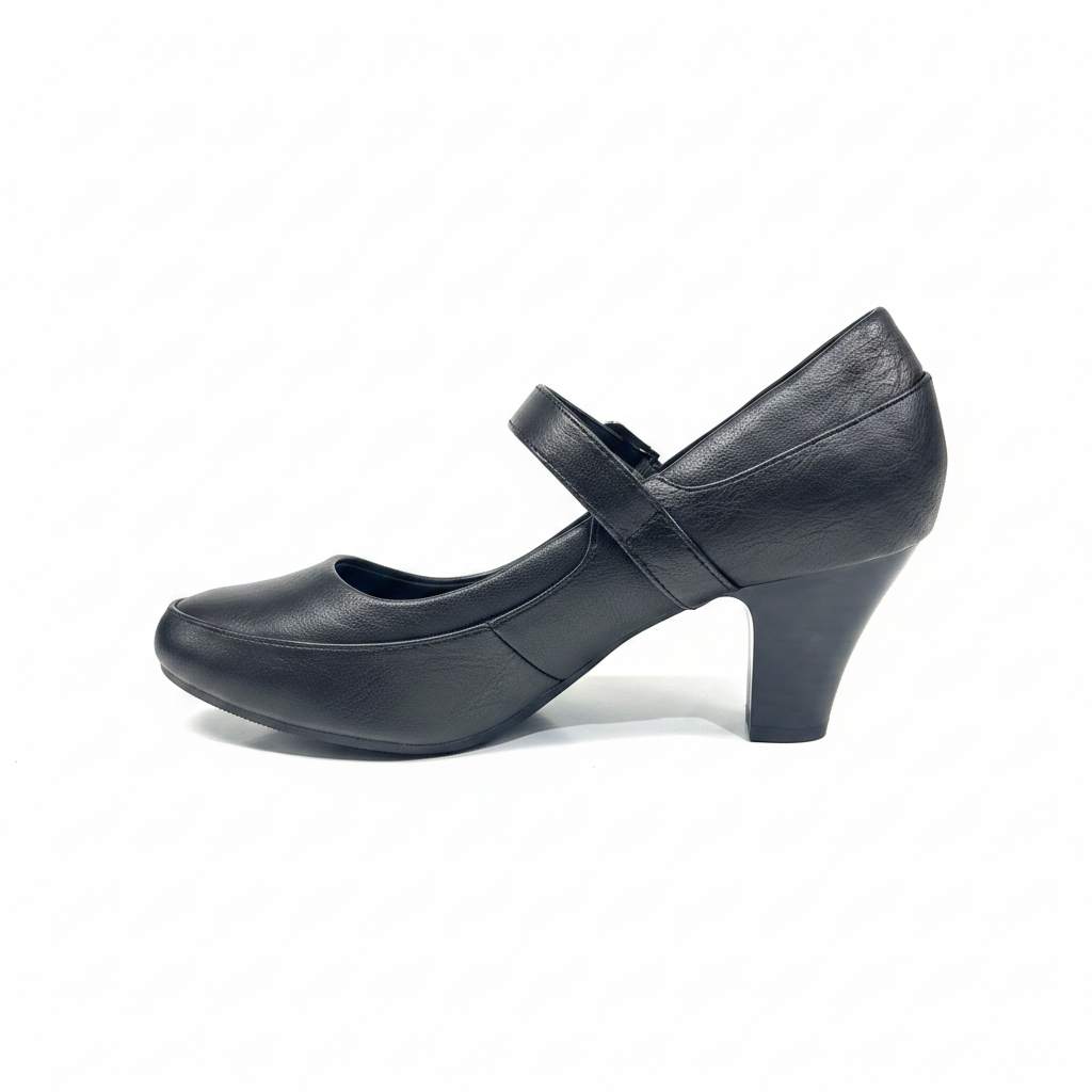 Zapato negro Mary Jane vista lateral fondo blanco